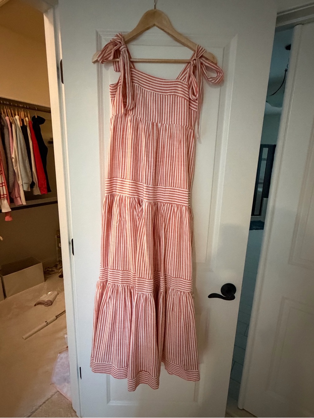 By Together Pink and White Striped Tie-Shoulder Maxi Dress